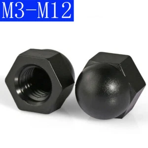 M3 M4 M5 M6 M8 M10 M12 Negro Plástico Nailon Bellota Tuercas Cabeza Cúpula Tuerca DIN1587 - Imagen 1 de 2