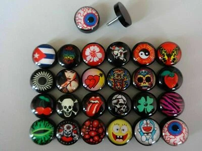 1 Paar Fake Plug Cheater Acryl 10mm Maya Dschungel Satan Zombie Soldat Totenkopf - Bild 1 von 4