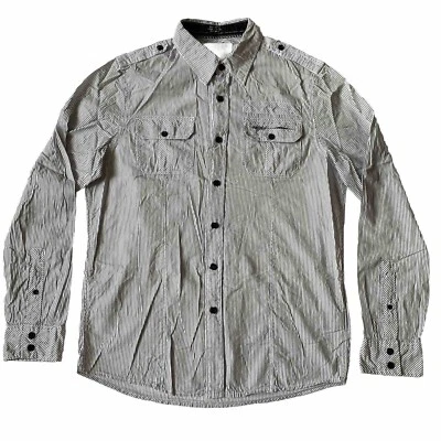 Eighty Eight Shirt S Platinum Y2K Punk Grunge Black Pinstripe Zip Breast Pockets - Image 1 of 4