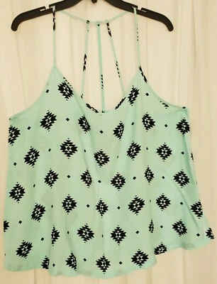 No Bundaries Women’s Plus Size Sleeveless Top Aqua Geometric Print XXL - Image 1 of 4