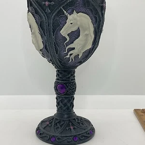 Unicorn Chalice Goblet With Stainless Steel Insert Purple Stones 7” - Picture 1 of 7