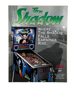 Bally The Shadow Pinball Flyer Original Años 90 Promo Retro Juego Arte Película De Colección - Imagen 1 de 12