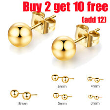 9ct Solid Gold Pair Ball Round Ear Studs Earrings Piercing Gifts 3-8mm