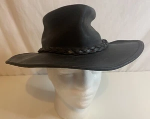 Minnetonka schwarze Echtledermütze Herren Größe Small ""The Outback"" Vintage - Bild 1 von 9