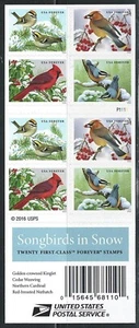 Mint US Songbirds in Snow Booklet Pane of 20 Forever Stamps Scott# 5129b (MNH) - Picture 1 of 2