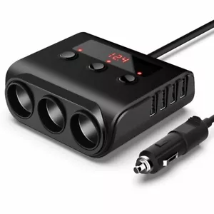 New 12V/24V Car Cigarette Lighter 3 Sockets Power Splitter 4 USB Charger Adapter - Picture 1 of 10