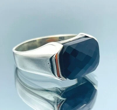 Anillo de plata de ley 925 con zafiro azul simulado para hombre turco hecho a mano regalo Foto 1 de 4