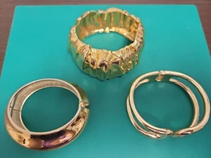Vintage Gold Tone Clamper Bracelet Mixed Lot of 3 Chunky Classic Bold Statement - Picture 1 of 10