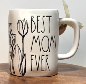 Rae Dunn Magenta BEST MOM EVER Floral Handmade Ceramic Coffee Tea Mug Gift - Picture 1 of 8