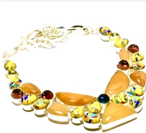 Stunning Brilliant Orange Onyx, Mosaic Jasper Gemstone Necklace 18" - Picture 1 of 4