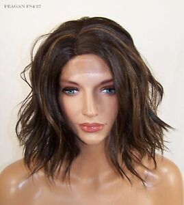 Brown Strawberry Medium Layered Lace Front Wig Heat safe Beachy Waves Curls Pea