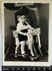 Ancienne photo enfants garçon jouet enfant cheval sur roues