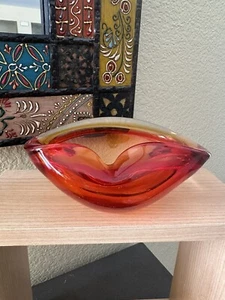 Vintage Murano SOMMERSO SEGUSO Heavy Glass BOWL ASHTRAY Orange / Red - Picture 1 of 3