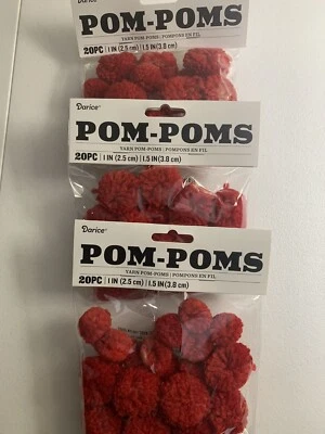 Lote 3 Paquetes Darice Crafty ROJO Hilo Pompones 1" y 1.5" Paquete 20 Ea Nuevo Foto 1 de 4
