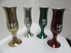 4 Royal Caribbean Cruise Loving Cup Metal Shot Glasses, with the SMALL RC logo - Picture 1 of 4