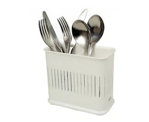 Small Cutlery Drainer Plastic Caddy Sink Area Organiser 2 Compartments White - Picture 1 of 3