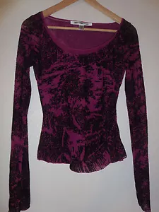Neu Gr.S Diane von Fürstenberg GERRA Beere/Schwarz Durchsichtig Ärmel Bluse Samt Top - Bild 1 von 7