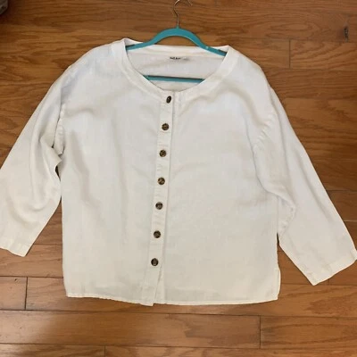 Top de lino blanco para mujer talla única - blusa cierre de botones con cuello redondo Kiko  Foto 1 de 4