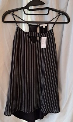Black White Stripe Women Tank Top Size S Maurice NWT Split Spagetti Staps - Image 1 of 4