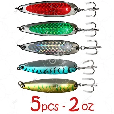 5pcs 2oz 5-color chrome crocodile Spoon trolling flutter Casting jig Metal Lure - Image 1 of 4