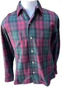 Vintage Arlington Button Front Wool Blend Plaid Shirt Mens Small 14-14 1/2 - Picture 1 of 9