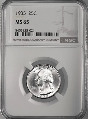 1935-P  25C WASHINGTON SILVER QUARTER  NGC MS65   #8405238-021 - Image 1 of 4