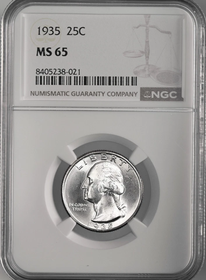 1935-P  25C WASHINGTON SILVER QUARTER  NGC MS65   #8405238-021 - Image 1 of 4