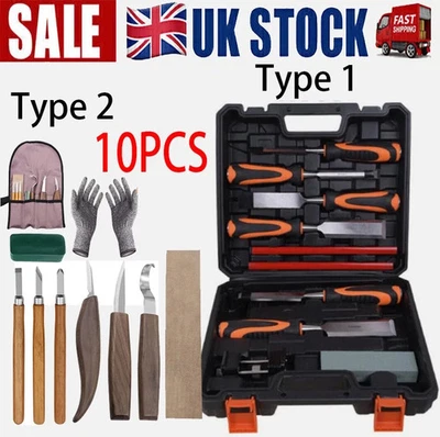 Wood Chisel Set 10 Pieces Woodworking Tools Wood Carving Hand Whittling Cutters - Image 1 of 4