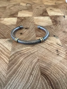 Scott Kay Vintage 925 Sterling & 18K Gold Basket Weave Statement Cuff Bracelet - Picture 1 of 9