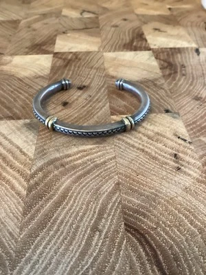 Scott Kay Vintage 925 Sterling  & 18K Gold Basket Weave  Statement Cuff Bracelet - Image 1 of 4
