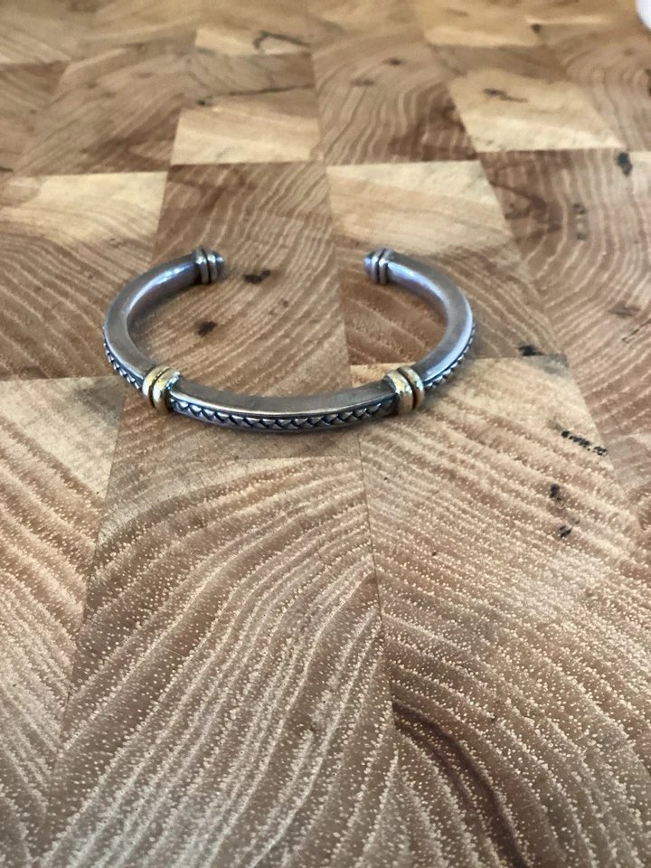 Scott Kay Vintage 925 Sterling  & 18K Gold Basket Weave  Statement Cuff Bracelet - Image 1 of 4