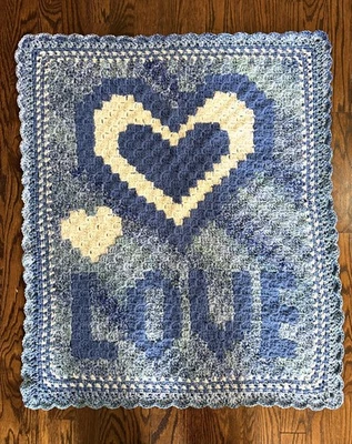 Crochet Handmade Blue Baby Blanket/ Lap Blanket Heart 28” x35” - Image 1 of 2