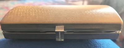 Vintage Box Vanity Clutch Evening Black Satin Gold Clasp 1950s 1960s  - Image 1 of 4