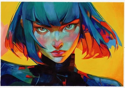 Pintura original A4 186KvA obras de arte pinturas al óleo mujer Cyberpunk moderna Foto 1 de 3