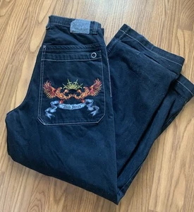 Vintage Baggy Black Jnco Crown Phoenix 85 Jeans 23” leg openin 36x32 Skater Y2k - Picture 1 of 8