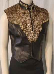 Vintage Kippys Leder Rindsleder Nieten mit Kristalldetail Verzierungen Weste Gr. S - Bild 1 von 13
