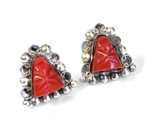 Pendientes Navajo vintage de plata de ley de piedra roja con clip - Imagen 1 de 4