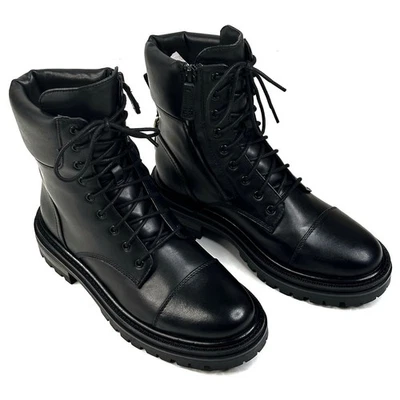 Botas de combate Sam Edelman Aleia para mujer de cuero negro con cordones talla 7M nuevas $200 Foto 1 de 4