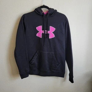 Under Armour Black Hot Pink Logo Cold Gear Performance Hoodie Large Semi Fitted - Picture 1 of 6
