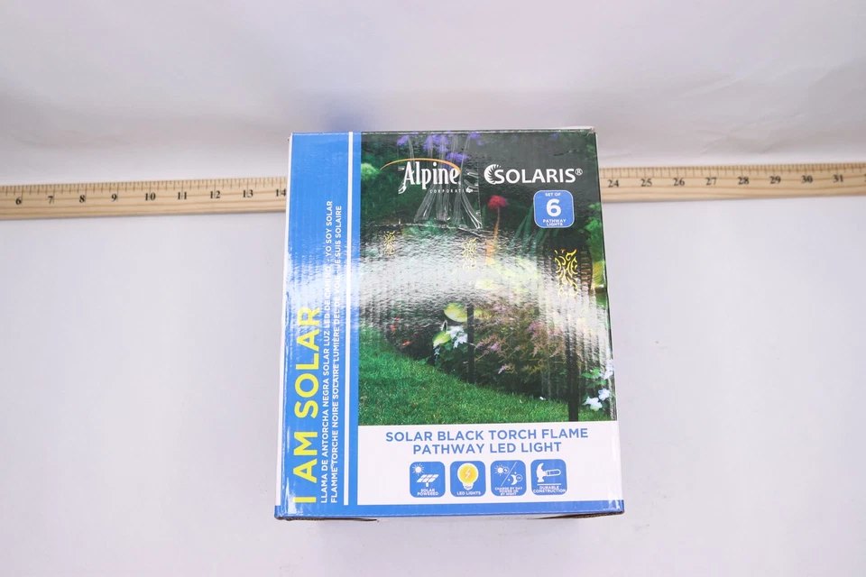 (6-Pk) Solaris Powered LED Torch Stakes Solar Pathway Light Black QMC250SLR-6 - Image 1 of 4