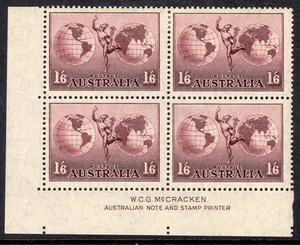 Australia 1937 "Hermes" imprint block x 4 ACSC 162zf hinged top two stamps - Bild 1 von 2