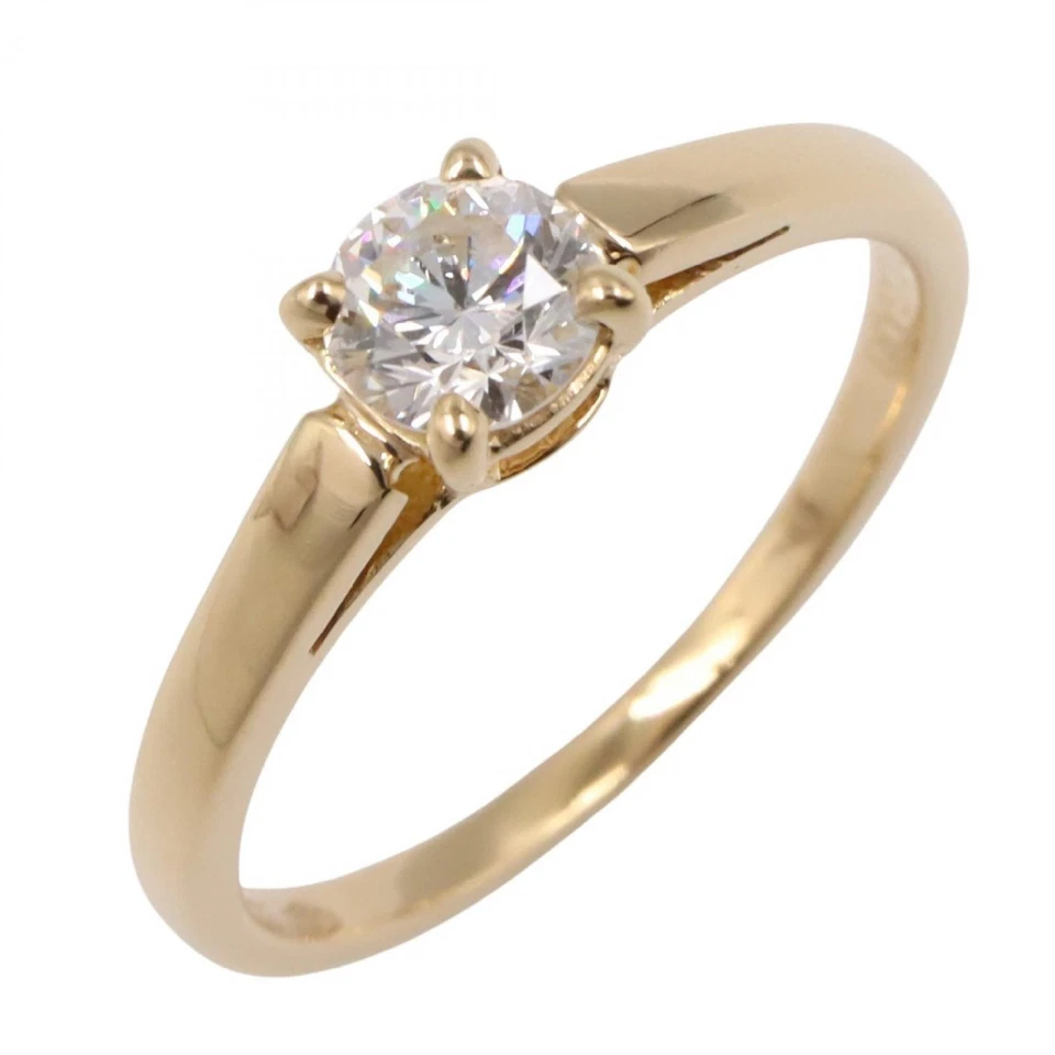 Anillo solitario de diamantes con glifo BVLGARI de oro amarillo de 18 quilates usado para mujer talla 3,75 de EE. UU. Foto 1 de 4