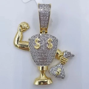 2.50 Ct Round Cut Real Moissanite Dollar Money Pendant 14K Yellow Gold Plated - Picture 1 of 4