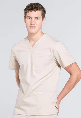 Khaki Cherokee Workwear Professionals Scrubs Mens V Neck Shirt TALL WW695T KAK - Image 1 of 4