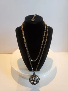 Vintage Karl Lagerfeld Cage Box Sphere Rhinestone Gunmetal 31.5" Signed Necklace - Imagen 1 de 22