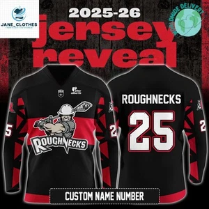 Camisa de hockey personalizada Calgary Roughnecks temporada 2025-26 especial negra roja - Imagen 1 de 7