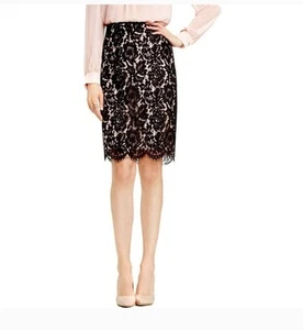 Vince Camuto Black Floral Lace Overlay A-line Skirt With Pink Lining Size 14 - Picture 1 of 10