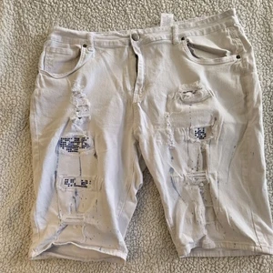 Hustle Jeans Herren weiß Distressed Denim Shorts Strass Akzente Gr. 40 - Bild 1 von 11