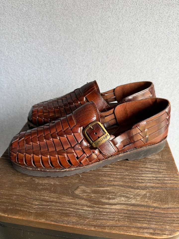 Sunsteps Shoes Mens 9 Brown Leather Hand Woven - Image 1 of 4