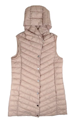 NUEVO SIN ETIQUETAS Soia & Kyo Viola Chaleco Largo con Capucha Abombado Chaqueta Frente a Presión Rosa Beige Grande Foto 1 de 4